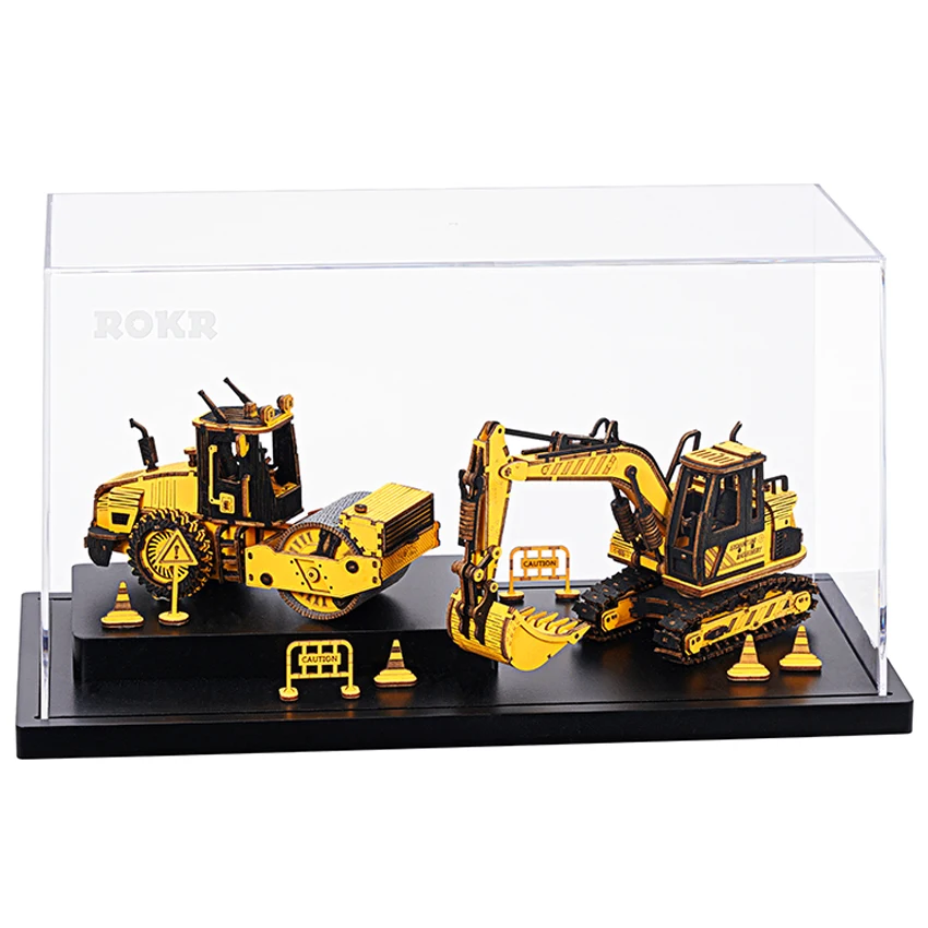 Robotime Rokr US Warehouse DIY Series TG701K Road Roller Engineering Vehicle Model Kits Wooden Educational Toys 3D Wood Puzzles