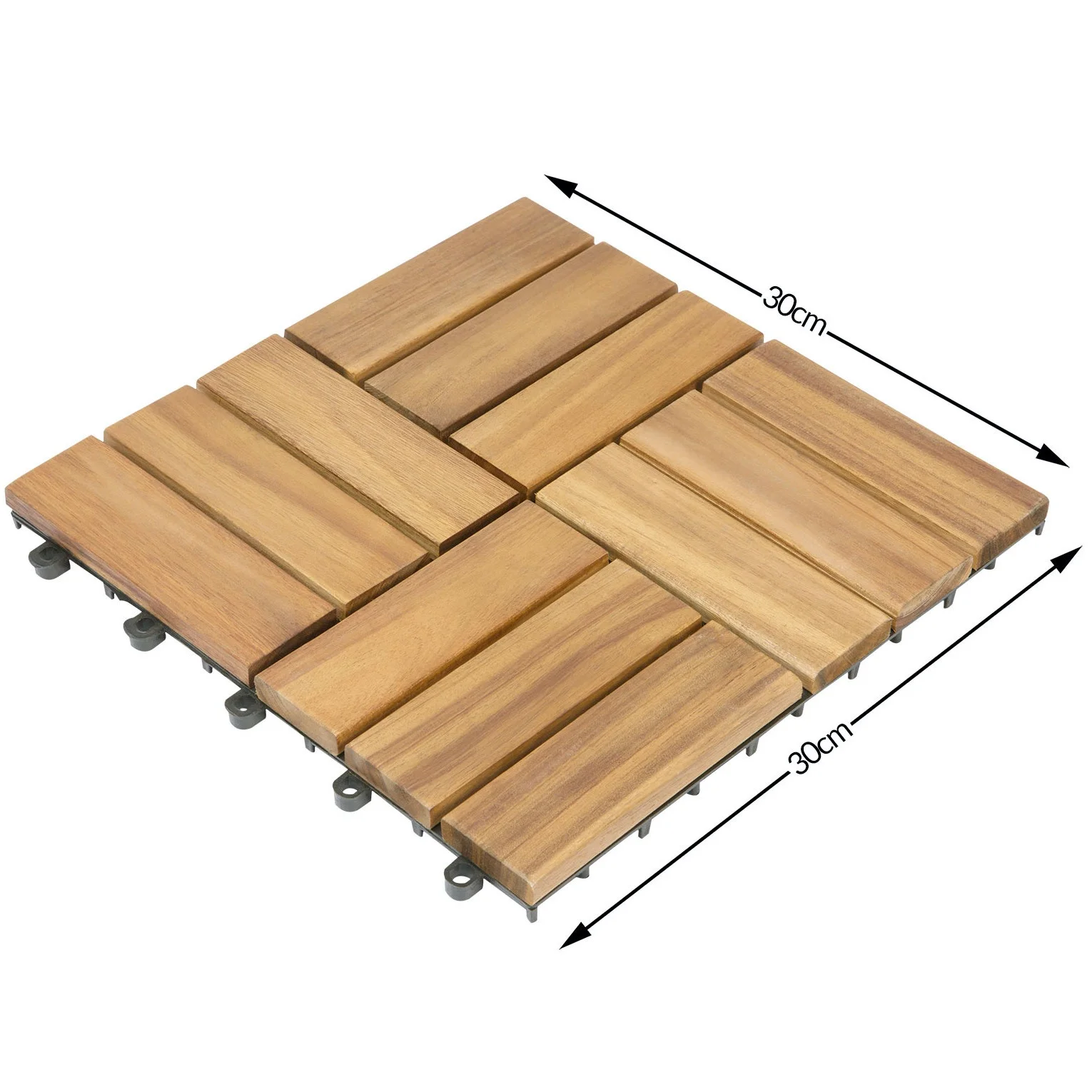 Acacia Solid Wood Interlocking Decking Tiles with plastic base from