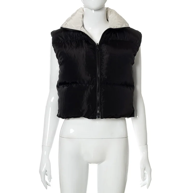 Wholesale women hot sale zip up jacket reversible wear puff vest