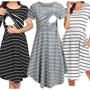 Amazon Express Offers a Versatile, Striped Maternity Dress Designed for Breastfeeding, Currently Available in Stock.