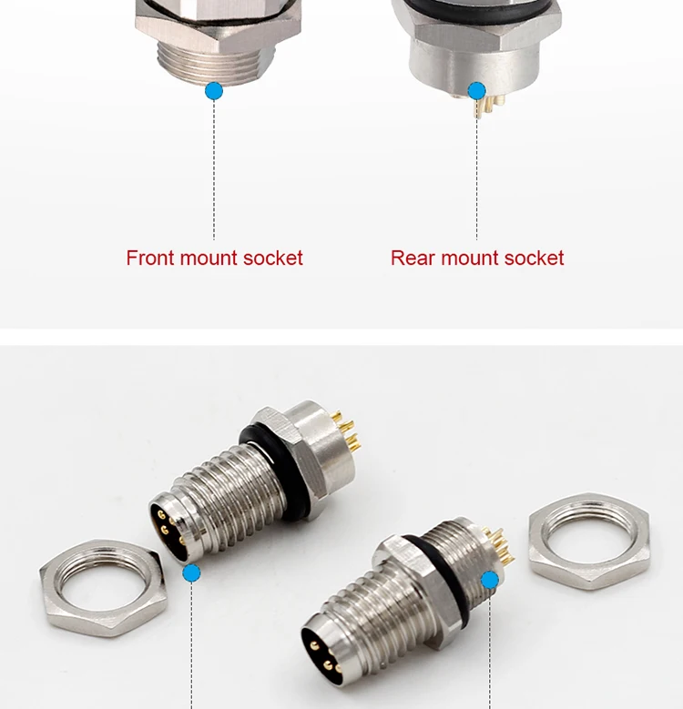 Description Picture 4 of item3 4 5 6 8 Pins M8 Solder Welding A D Coding Male Female Panel Mount IP67 Sensor Circular Connectors