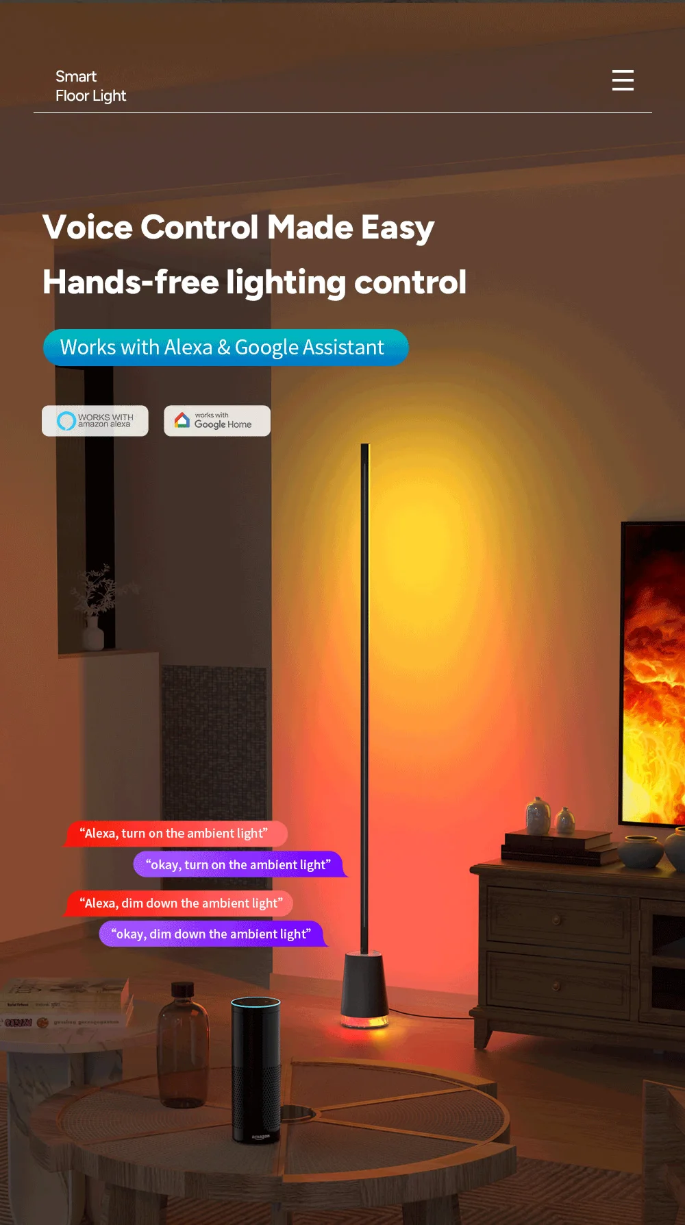 CLLighting1.65M RGBLED Floor LampHiFiSound RF Remote Built-in Speaker，Aluminum Metal Simplicity for Game Environment Decoration