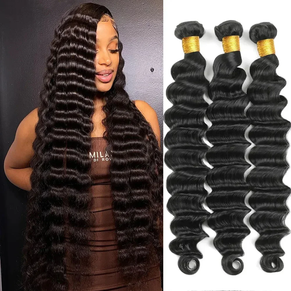 Human Hair Weave Bundle Deep Wave Brazilian Hair Extensions_voghion.com