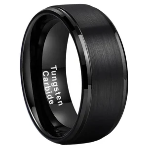 Coolstyle Jewelry Stepped Beveled Edges Brushed Finish 10mm Black Tungsten Ring for Men Women Fashion Engagement Wedding Band