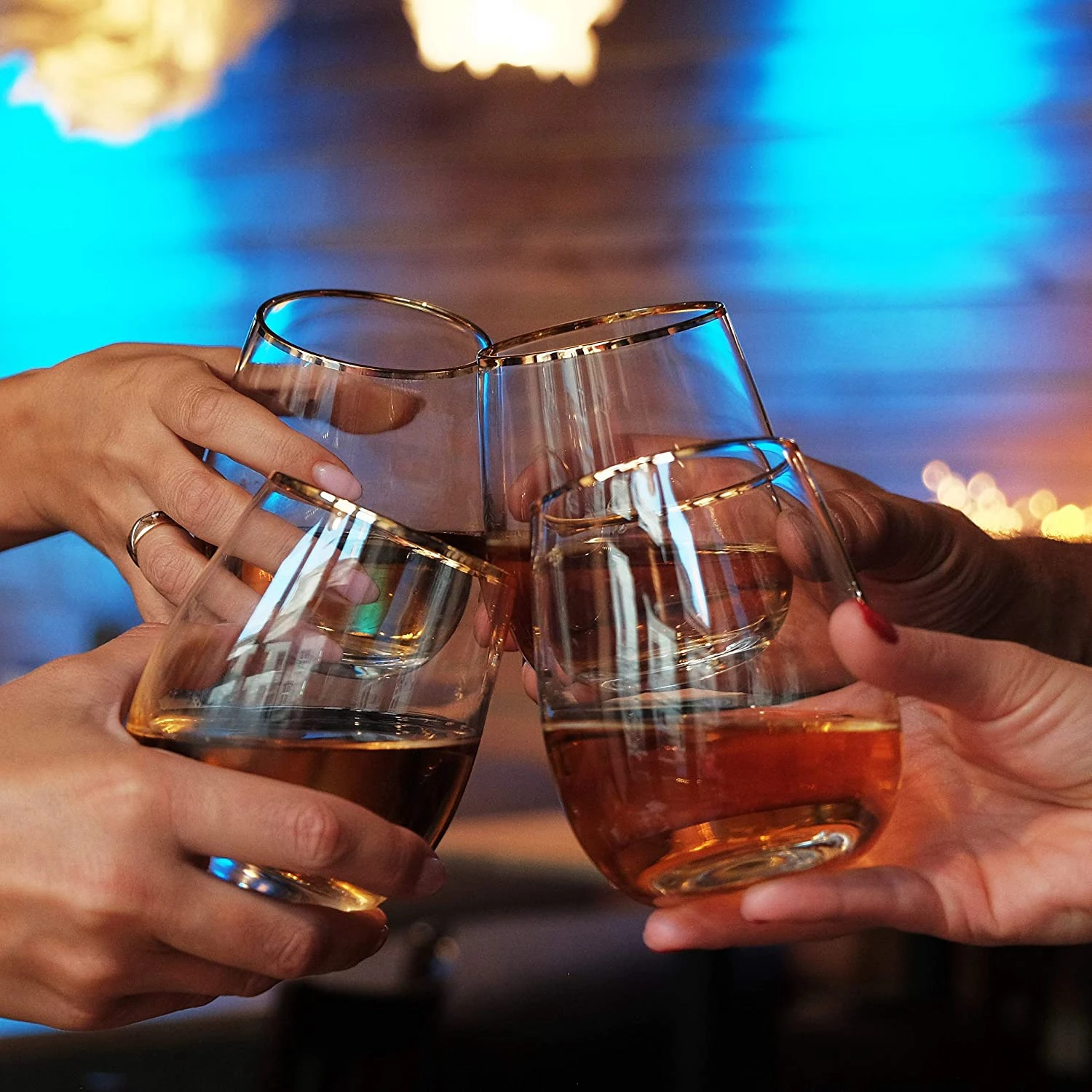 16 унций Премиум твердый перерабатываемый Небьющийся Свадебный золотой ободок пластиковый бокал для шампанского