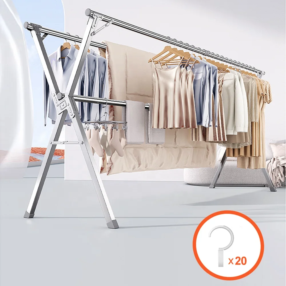 X Shape Clothes Rack Clothes Horses Stainless Steel Collapsible Foldable  Clothes Drying Rack Laundry Garment Dryer Stand