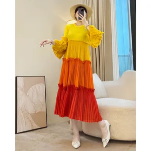 Miyake Spring Autumn New Pleated Skirt 2026 High-end Long-sleeved Slimming French Style Elegant Solid Floor-Length Chiffon
