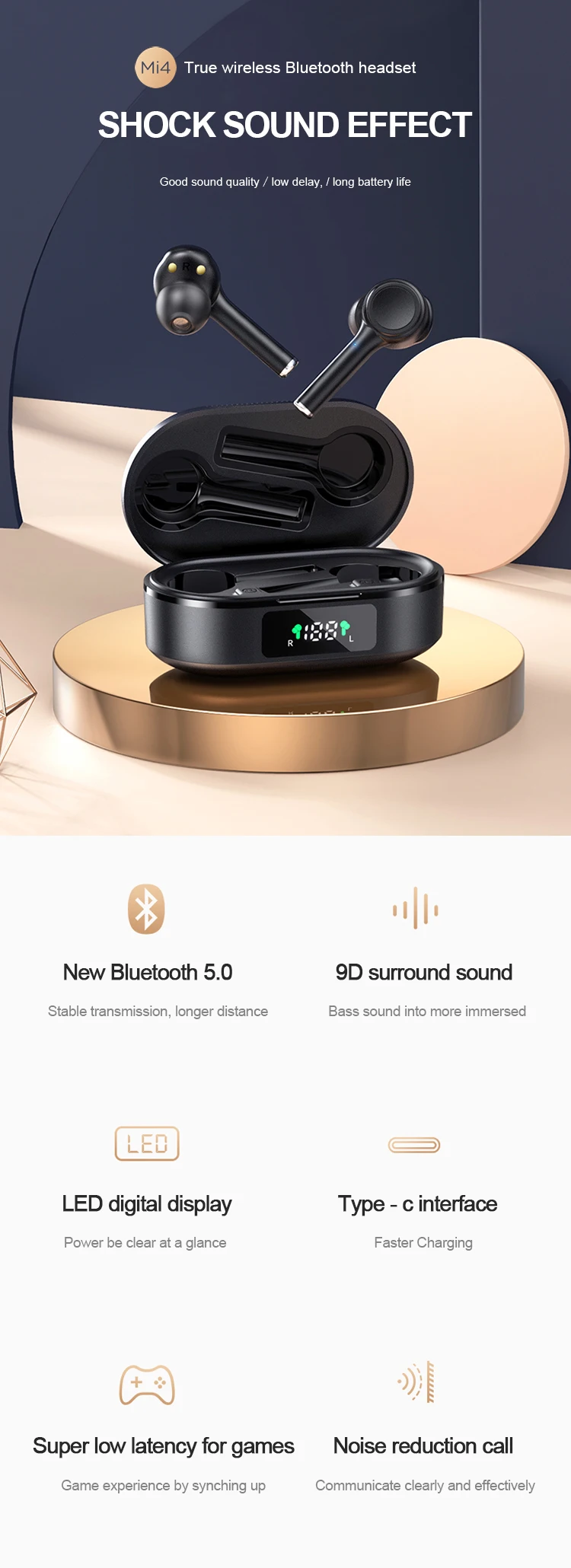 2021 New Style Headphones Wireless True Wireless Earbuds with LED Power Digital Display Headset Stereo Sound in-ear Earphones