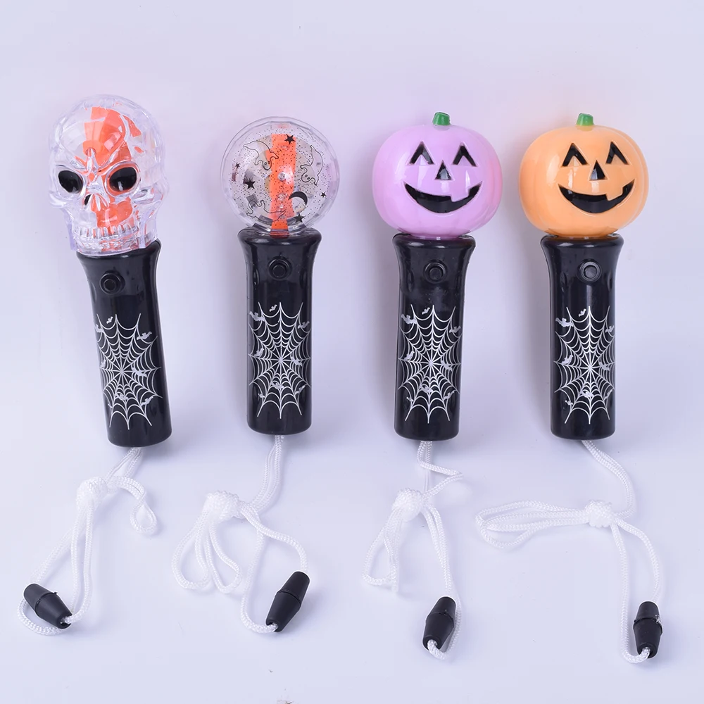 2020 Small Flash Toy bar Sling Mini Pumpkin Skull Ball Shape Halloween Light up Led  Spinning Light Wand