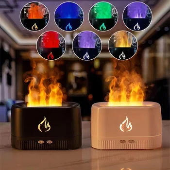 2024 New Type 7 Color LED Flame Diffuser Wholesale Customized Room Humificador Portable USB Mini Ultrasonic Fire Humidifier
