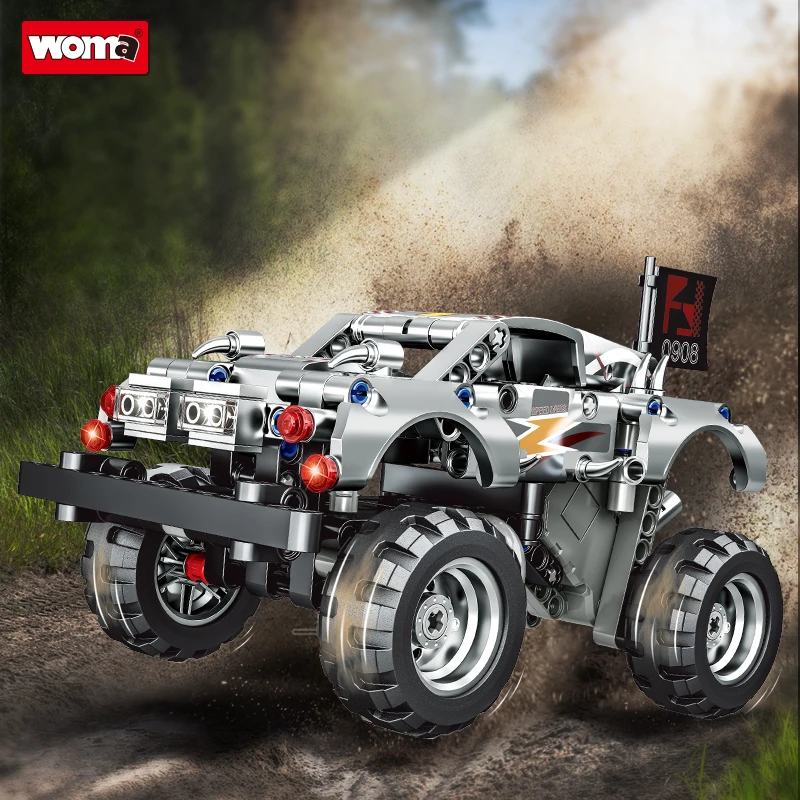 WOMA TOYS Factory Customize C0908 STEM Child Birthday Gifts Pull Back Off Road Car Technic Small Brick Building Blocks