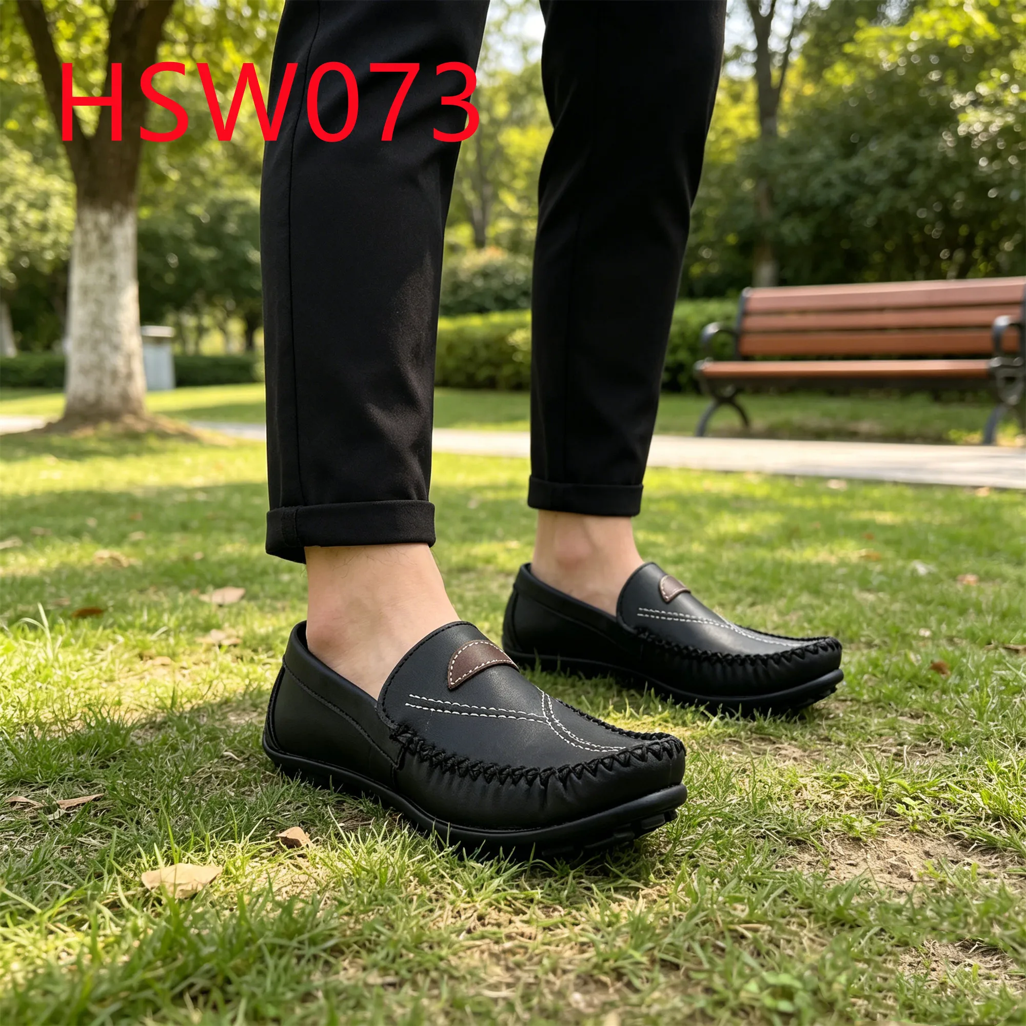HY,Upward-curling Style Handmade Casual Penny Shoes Popular in Spain City Walking No Blisters Hard Wear Black Boat Shoes HSW073