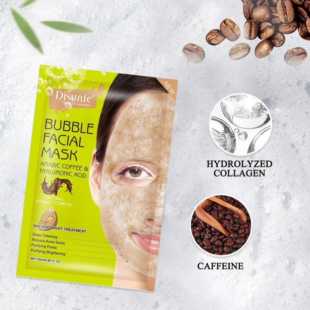 Wholesale Disunie Natural Hyaluronic Deep Cleaning Bubble Mask Facial Brightening Arabic Coffee Sheet Mask From m.alibaba pic