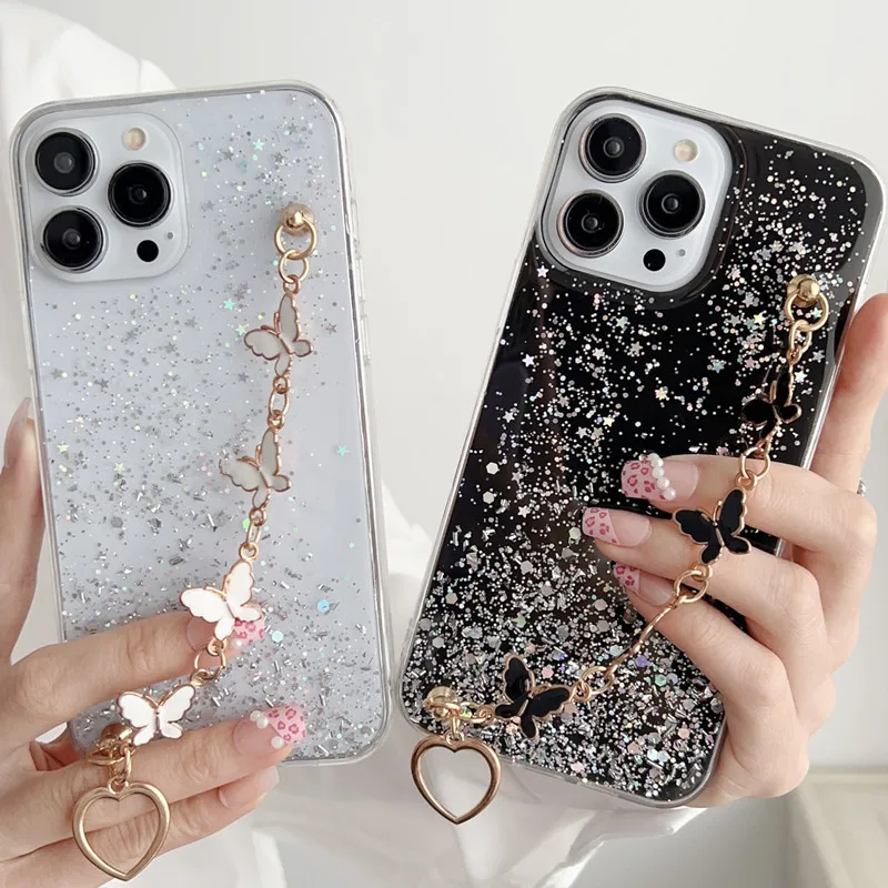 Quicksand Mobile Phone Case Gradient With Chain Mobile Phone Case Suitable for iPhone 16 15 14 13 12