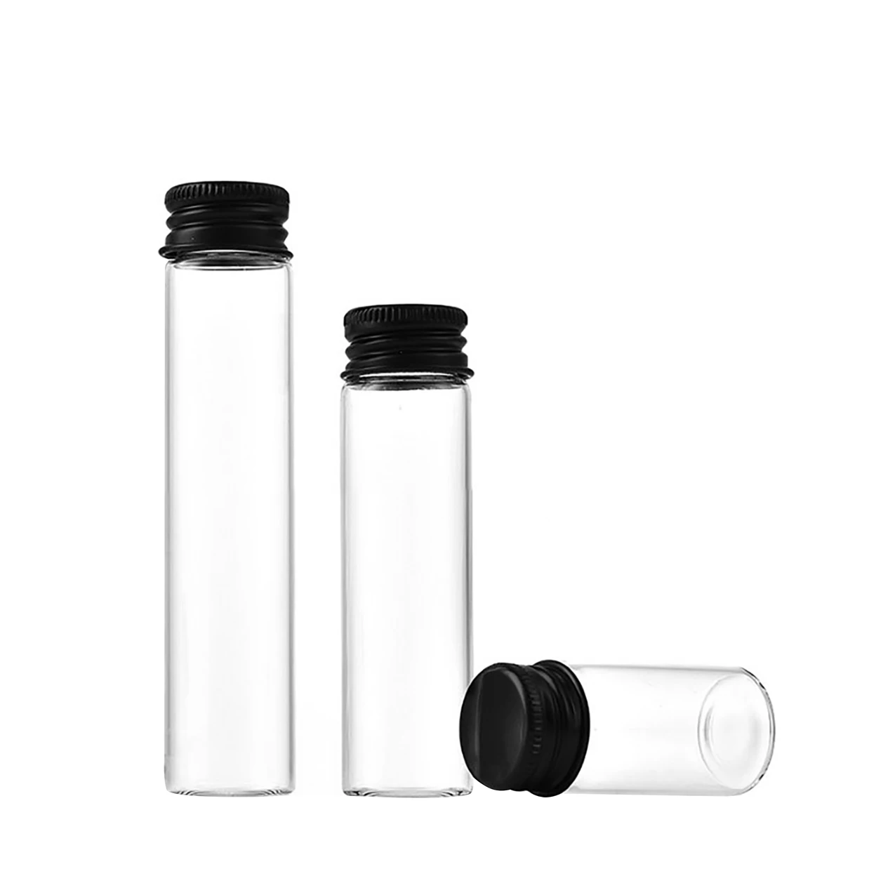 22mm wholesale transparent small herbal glass bottle screw mouth aluminum cap glass tube