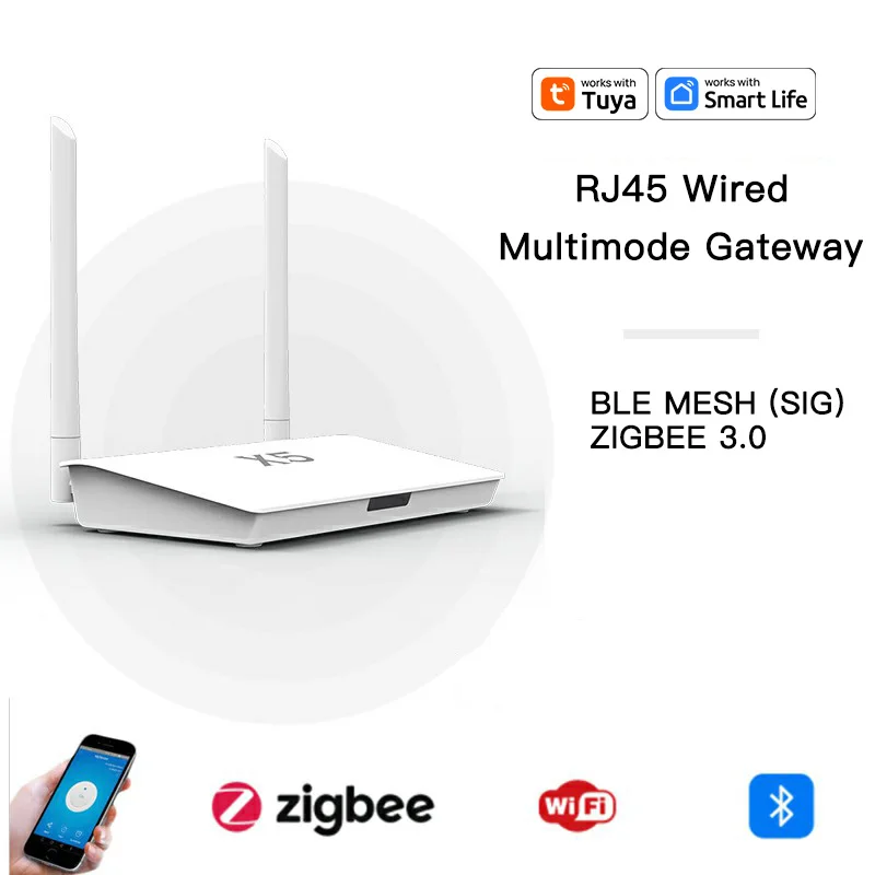 RSH Tuya Multi Mode Gateway RJ45 ZIGBEE 3.0 BLE MESH Wired Smart Home Hub with EU/US/UK Adapter