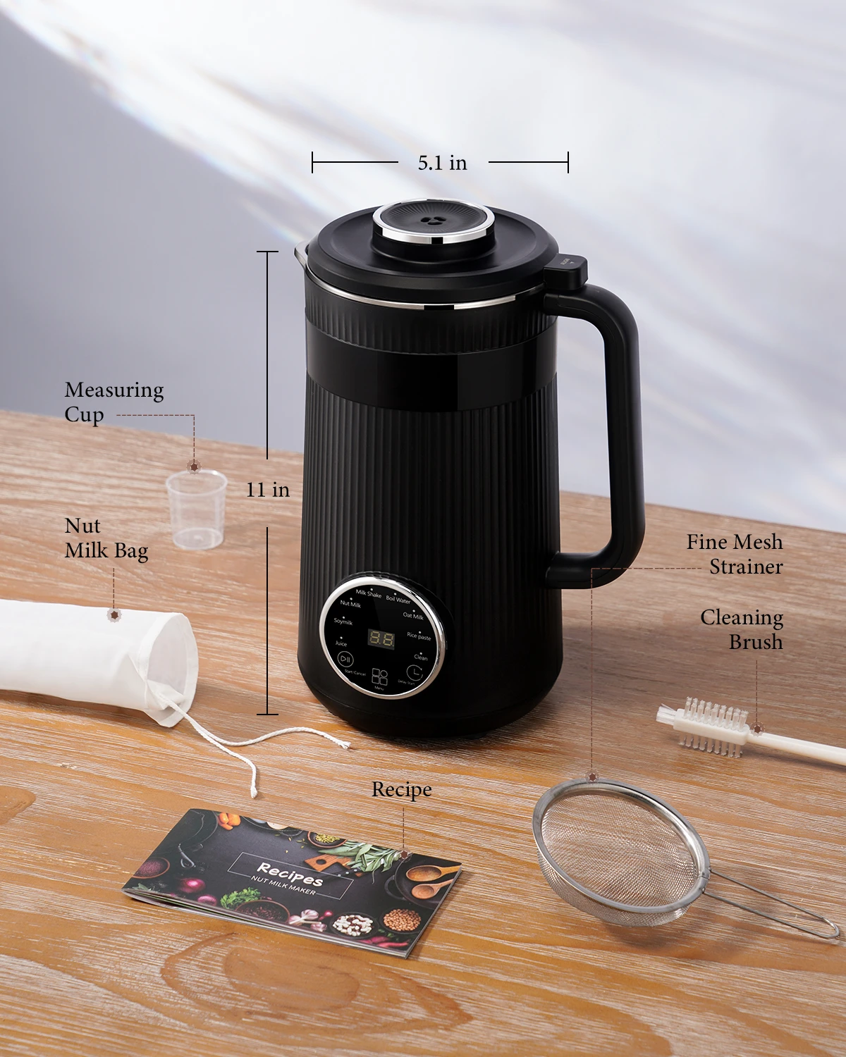 Almond Milk Machine 8-In-1 Multifunctional Soy Oat Plant-Based Milk Blender Homemade Dairy-Free Juice Nut Milk Maker