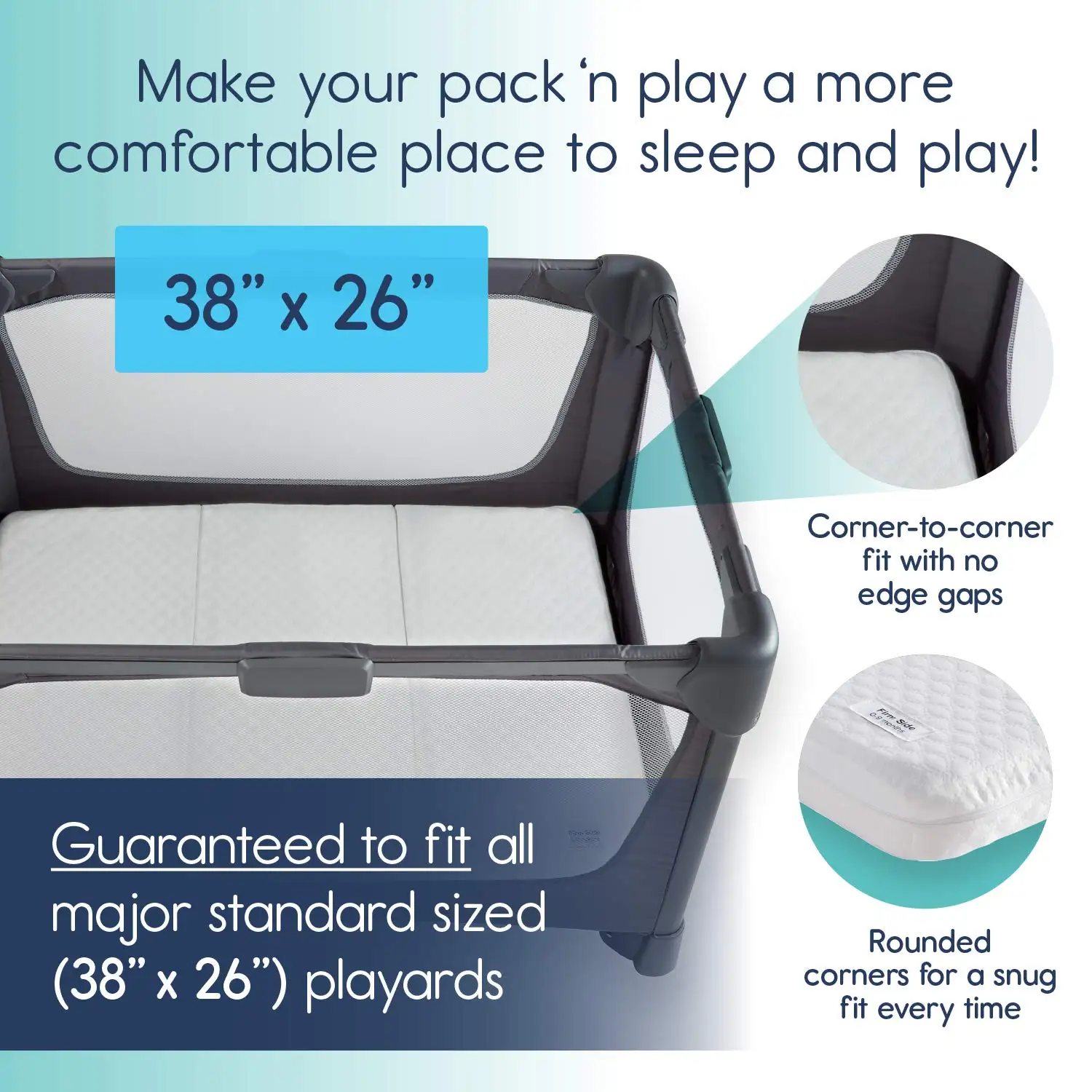 Sleepah Pack and Play Mattress Pad Portable Memory Foam; Double-Sided (Firm for Babies, Soft for Toddlers) Portable Waterproof C