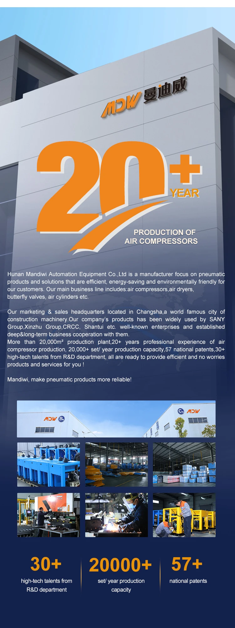 Mdw11kw 15hp Air Compressor Silent High Quality Oil Free Compressor