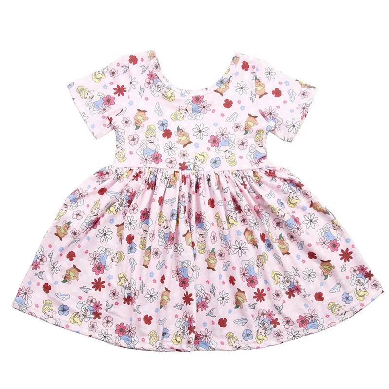 Детская одежда для девочек с цветочным принтом и короткими рукавами; Платье; Оптовая продажа; Летняя детская рисунком рукава-крылышки
