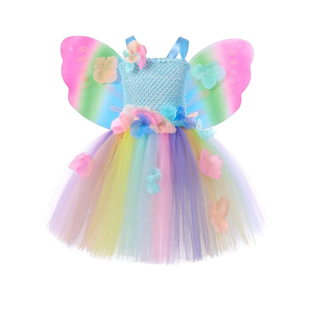Teen Girl Birthday Dress With Wings Butterfly Fairy Cosplay Costume New  Princess Children Tutu Dresses Sleeveless Mesh Clothing