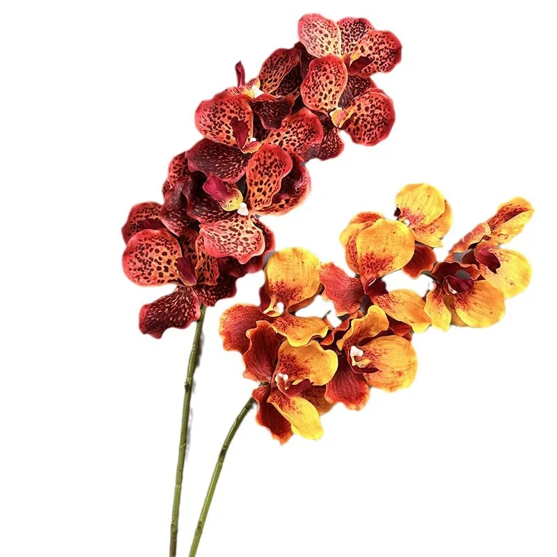 High Quality Single Stem 7 Heads Real Touch Purple Vanda Orchid Flowers Artificial Phalaenopsis Orchids for Wedding Decor