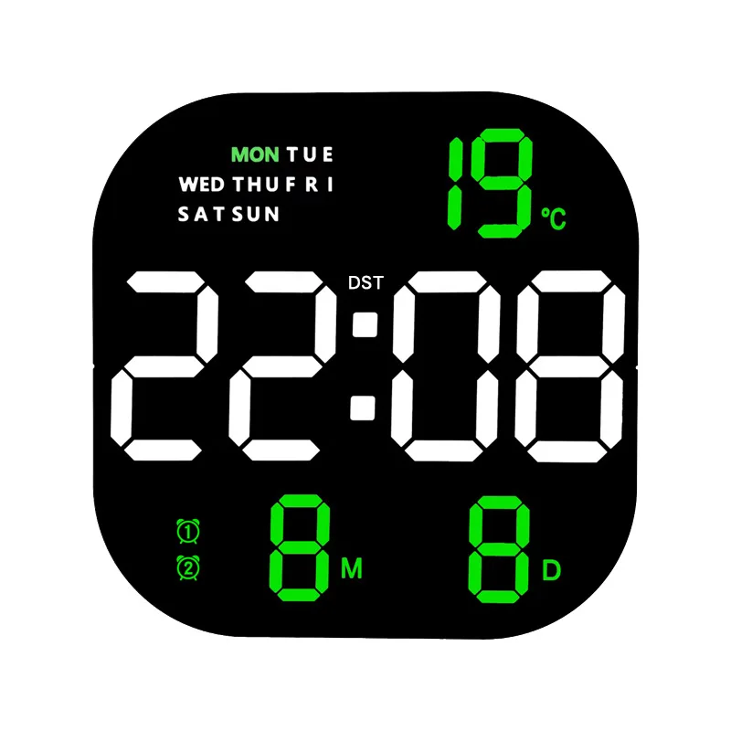 Multifunctional Large Screen Square Led Wall Clock Remote Control Digital Alarm Clock Display Calendar Temperature Table Clock