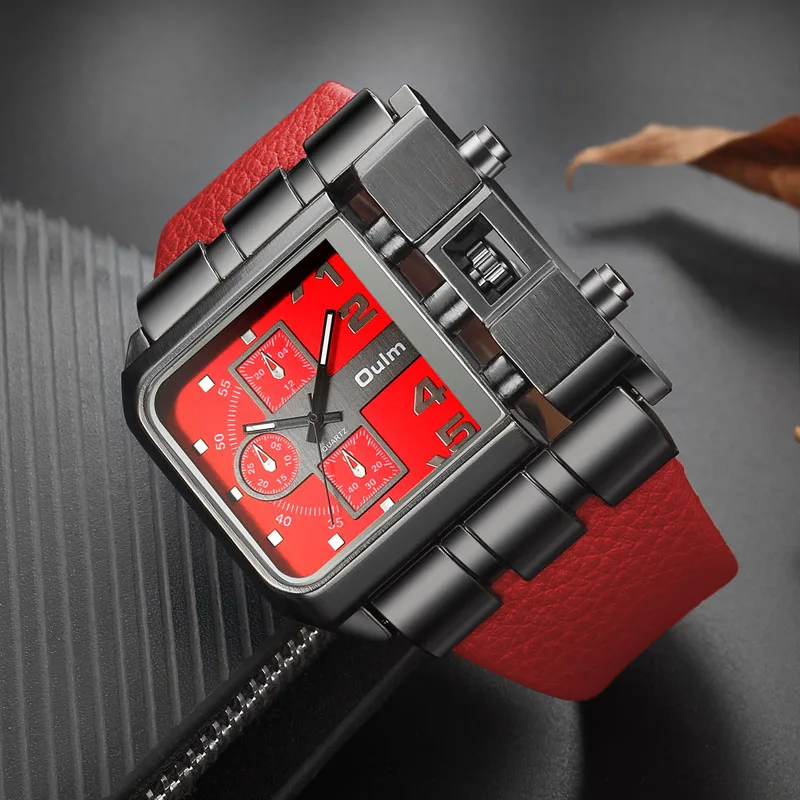 OULM 3364 Orologio Da Polso Uomo – Quadrante Rettangolare Ampio, Cinturino In Pelle Rossa, Movimento Al Quarzo - 5