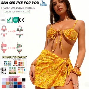 OEM Customizable Women's Sexy String Bikini Sets | High-Quality Three-Piece Beach Bathing Swimwear