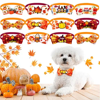 Autumn Pet Accessory Soft Bow Tie for Dogs and Cats Featuring Thanksgiving Pumpkin Design