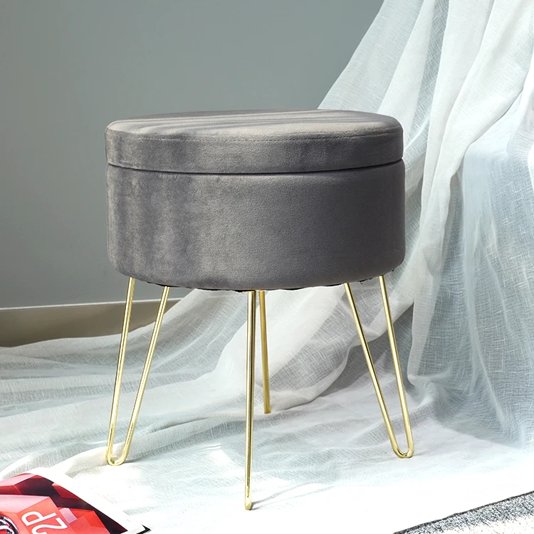 HStex Living Room Chair Furniture Stool Round Shape Sofa Ottoman Gold Metal Stool Legs Coffee Table