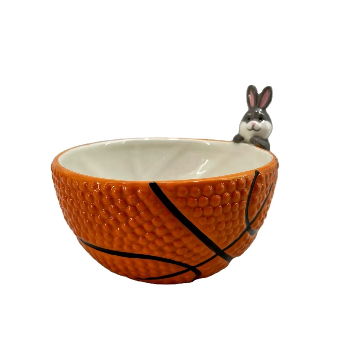 Hand Painted Ceramic Basketball Shaped Candy Bowl with Rabbit Handle