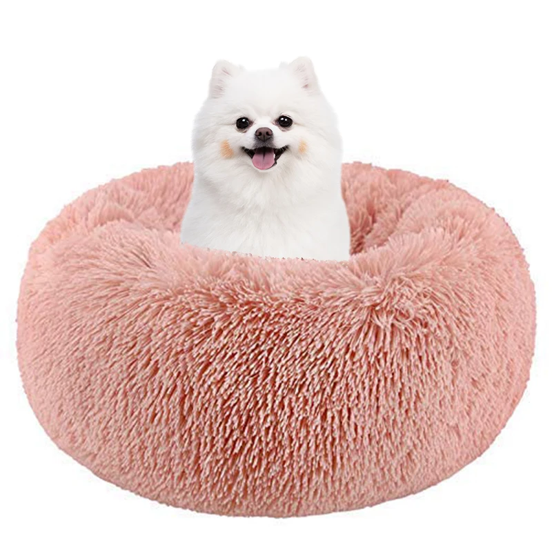 Pet supplies luxury designer fluffy calming washable waterproof large donut plush cat dog pet beds & accessories