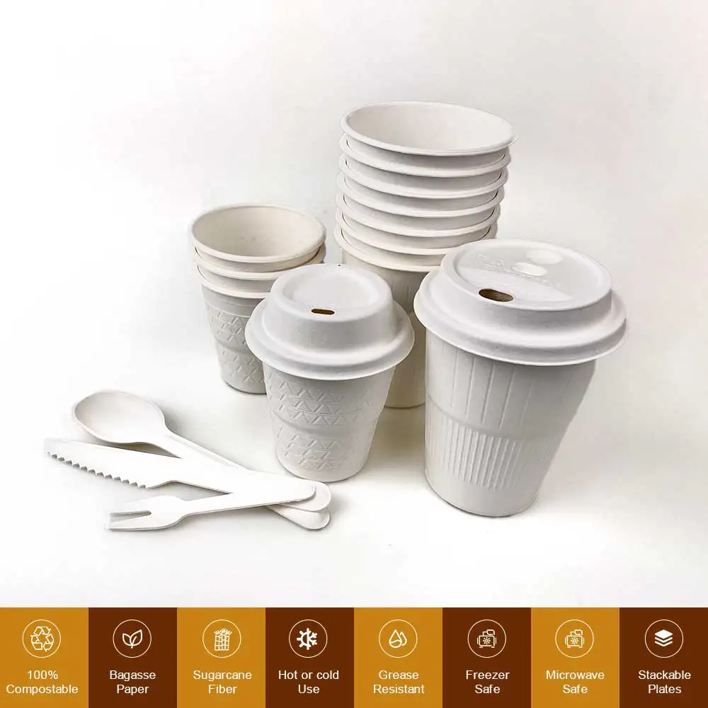 Baggase Cups Sip Coffee Paper Sugarcane Cup Lid