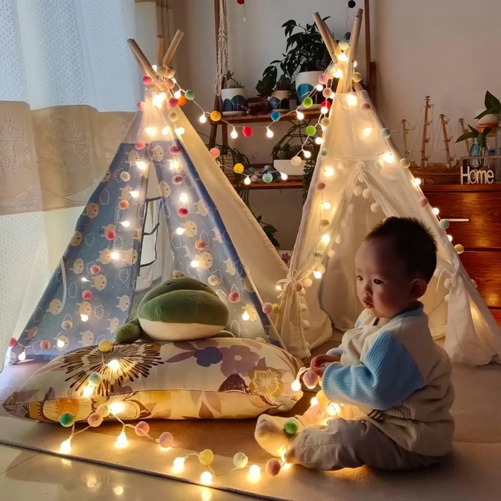 Pom Pom Garland String Lights Kids Bedroom Rook Decor Fairy Lights