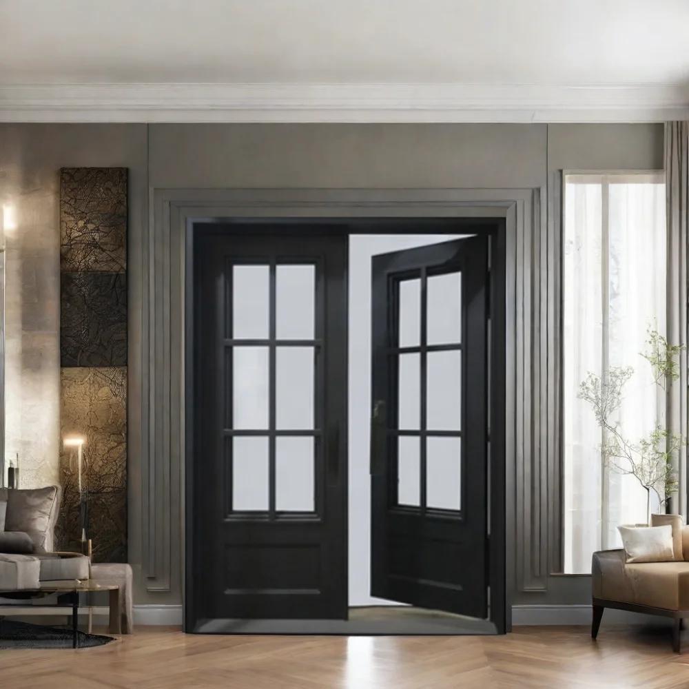 Modern French-Style Durable Wrought Iron Door with Glass Gates Manual Control & Easy Installation for Villas manufacture