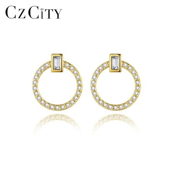 CZCITY Designer Trendy Diamond Earing Gold Plated Ear Ring Jewelry 925 14K Hot Sale Hoop Circle Earring