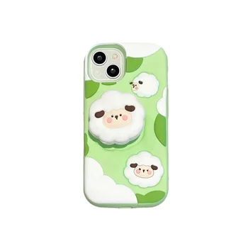 Creative Cartoon Lamb Telescopic Bracket Silicone Shockproof Protective Phone Cover Case For iPhone 11 12 13 14 15 Pro Ma