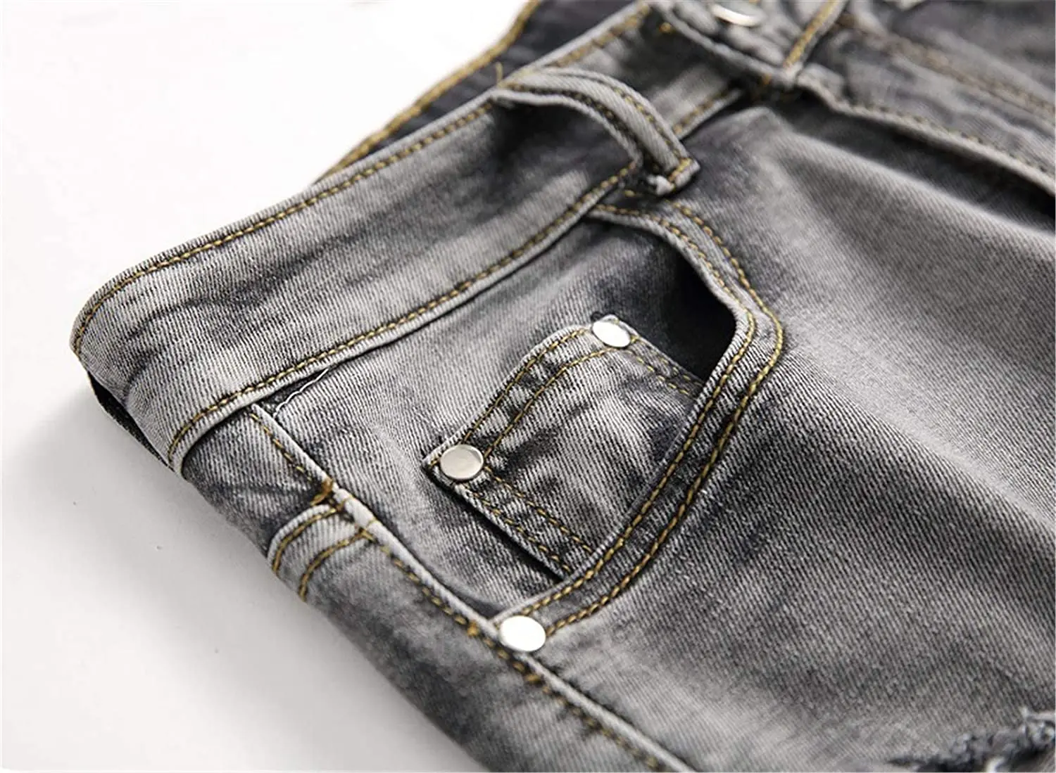 Ripped Gray Slim Fit Denim Shorts For Men Knee Length Men's grey Jeans Shorts260_voghion.com