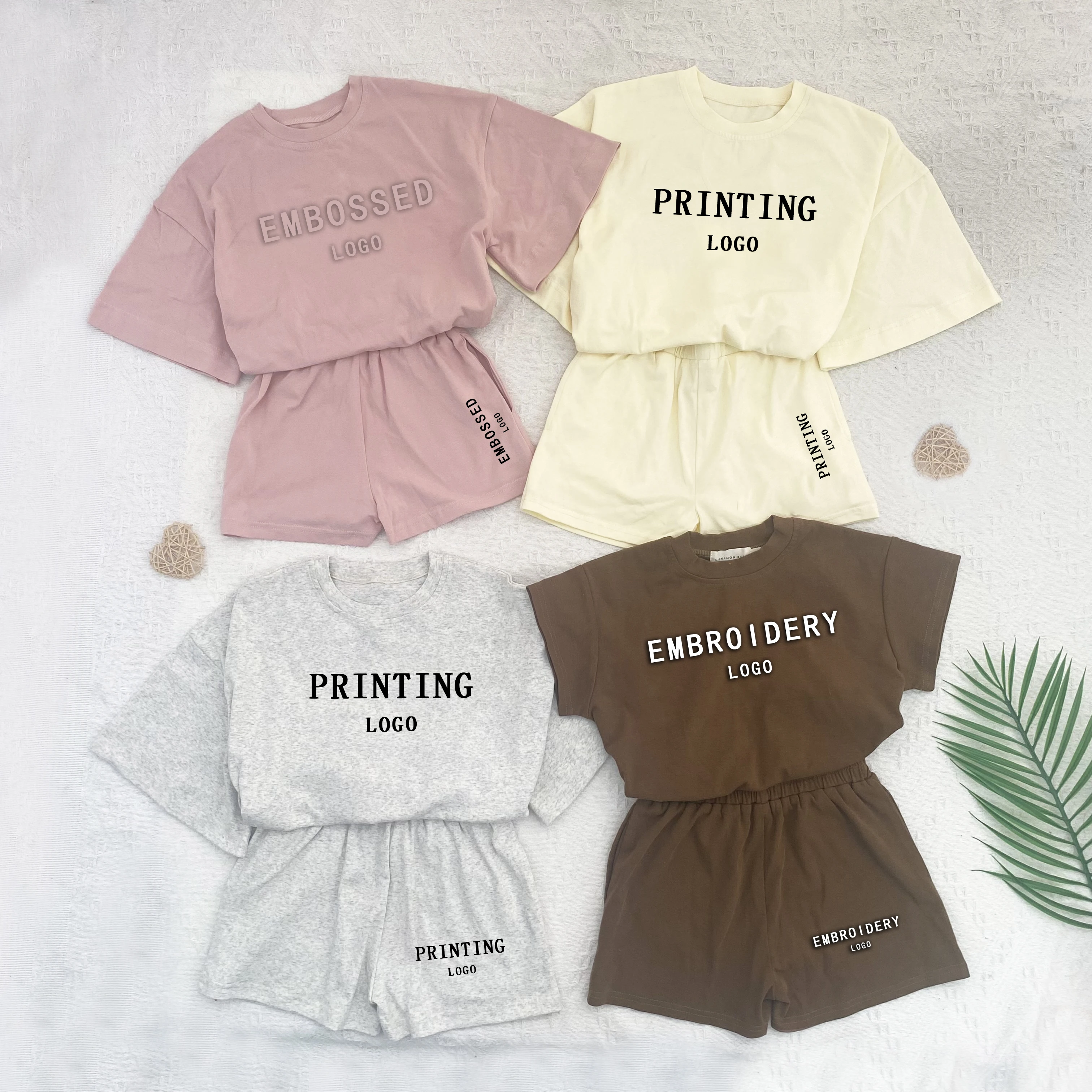 Оптовая продажа, детская одежда, летняя одежда для малышей, на заказ, футболка с коротким рукавом и принтом букв для мальчиков и шорты, комплект из двух предметов