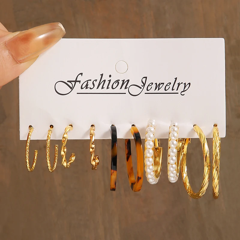 Rinhoo Pearl  Print Dangle Earrings Set  Gold Color Hoop Earrings for Women Butterfly Twist Earrings Jewelry