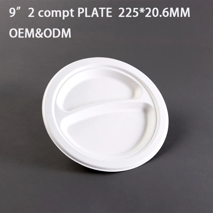 Customized Two-Compartment Bagasse Plates Friendly Food Divided Plates Party Supplies 100% Compostable Sugarcane Plates