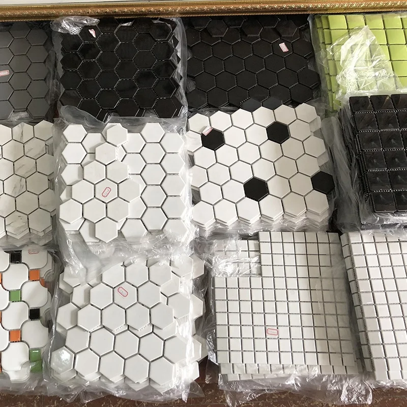 Foshan Hexagonal Mosaic Ceramic Tiles Flooring Design Matte Glazed Mosaic Premium Grade Kitchen Bathroom Floor Porcelain Tiles
