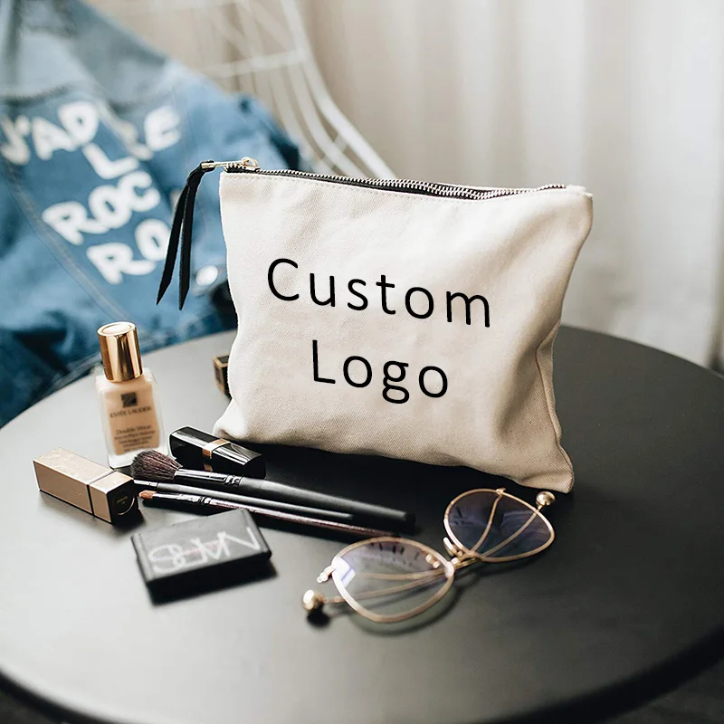 Eco Friendly Custom Cotton Blank Zipper Pouch Make up Bags Plain Cotton Canvas Makeup Cosmetic Bag With Logo supplier