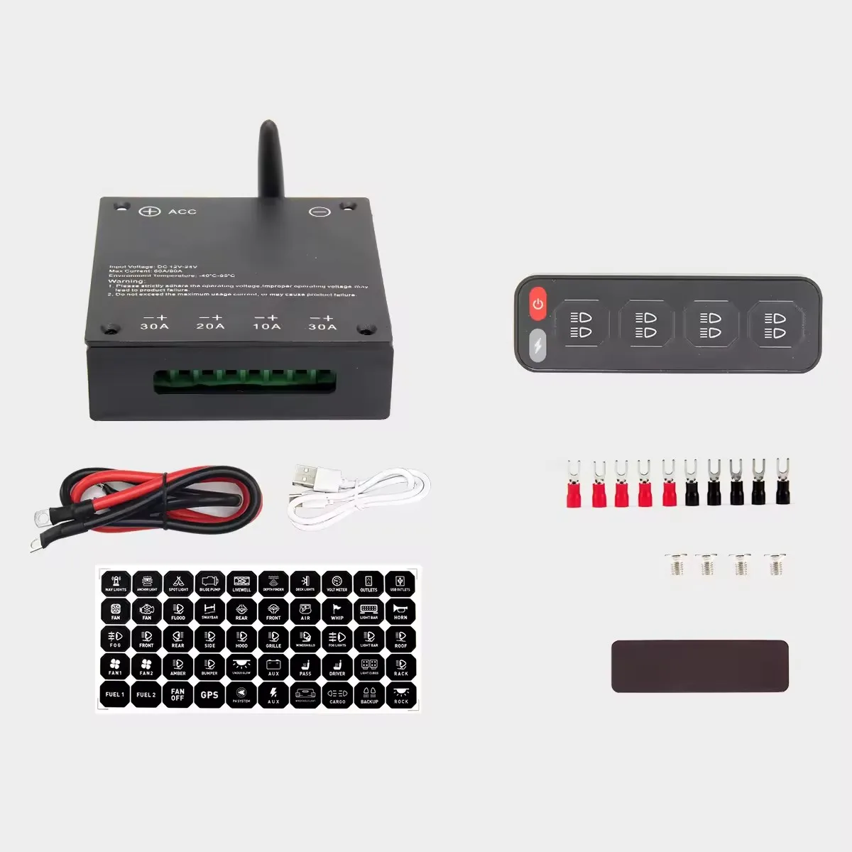 12 Volt 4Gang Wireless Remote Control Indicator LED Lights Switch Panel Universal for  Excavator Offroad Cars Boats Bus