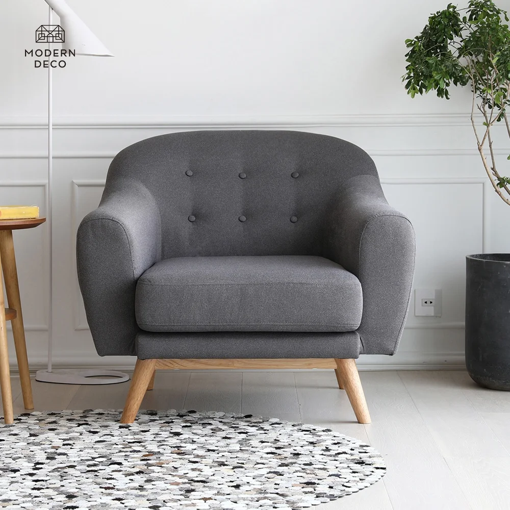 Sofa stolica 1 sedež dvorana Wabi-sabi drevesna in strojna siva šeferka