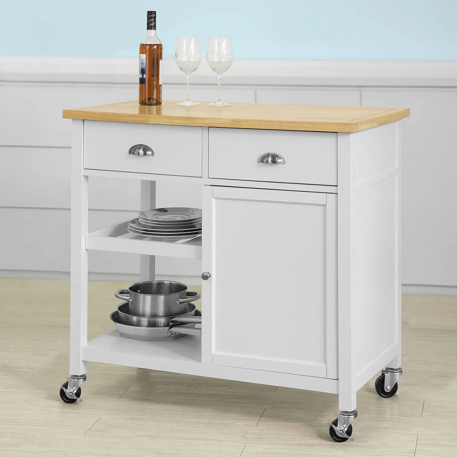 Antique White Modern Kitchen Trolley With Solid Wood Top - Buy Kitchen ...