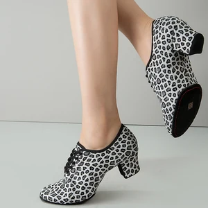 Leopard 3.5/5cm Low Heel Latin Dance Shoe Women's Modern Dance Shoes Soft Soled Comfortable Adults Girls Ballroom Dance Shoes