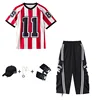 Red striped top + black overalls trousers+hat+necklace+gloves