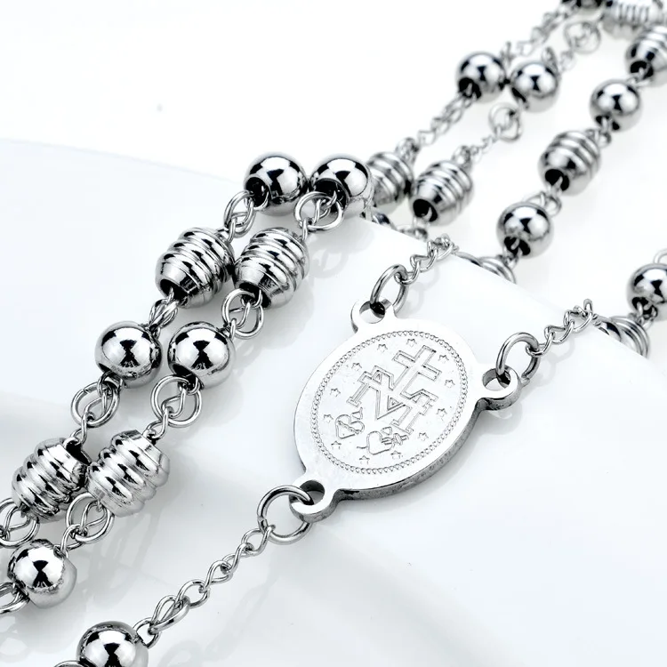 Stainless Steel Rosary Necklace Virgen De Guadalupe,Ball Bead Necklace